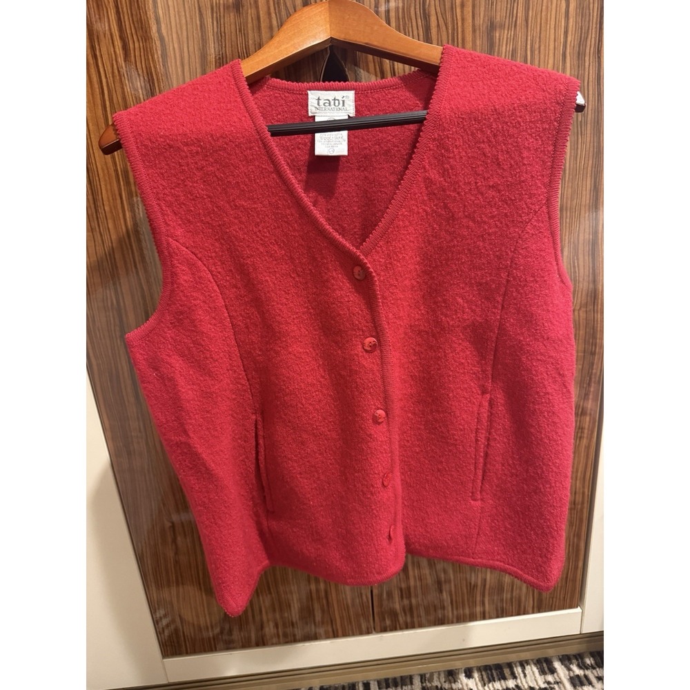 Vintage Tabi International Women Vest, Pure Wool-Woolmark, Red, Size L